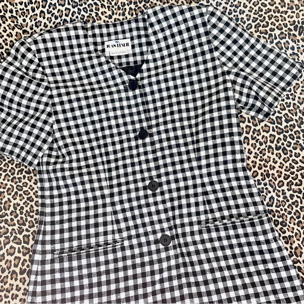 Vintage Shoulder Pad Gingham 80s Top Grannycore Costume Career Indie Hipster Vtg